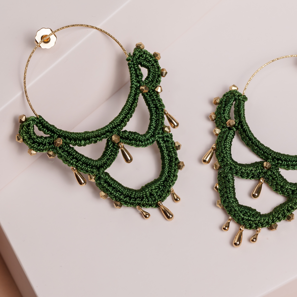 Aretes aros COLONIA tejidos verde