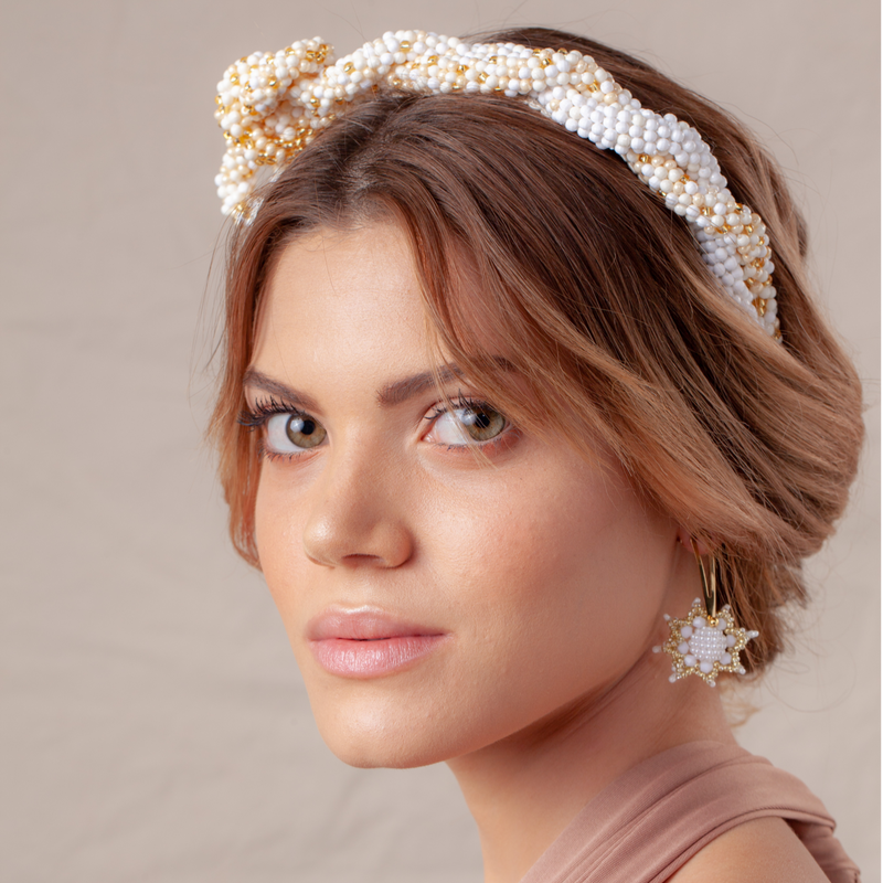 Diadema de novia EMBERÁ blanca y ambar