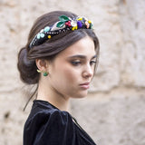 Diadema de tela MARIA FELIX negra y multicolor