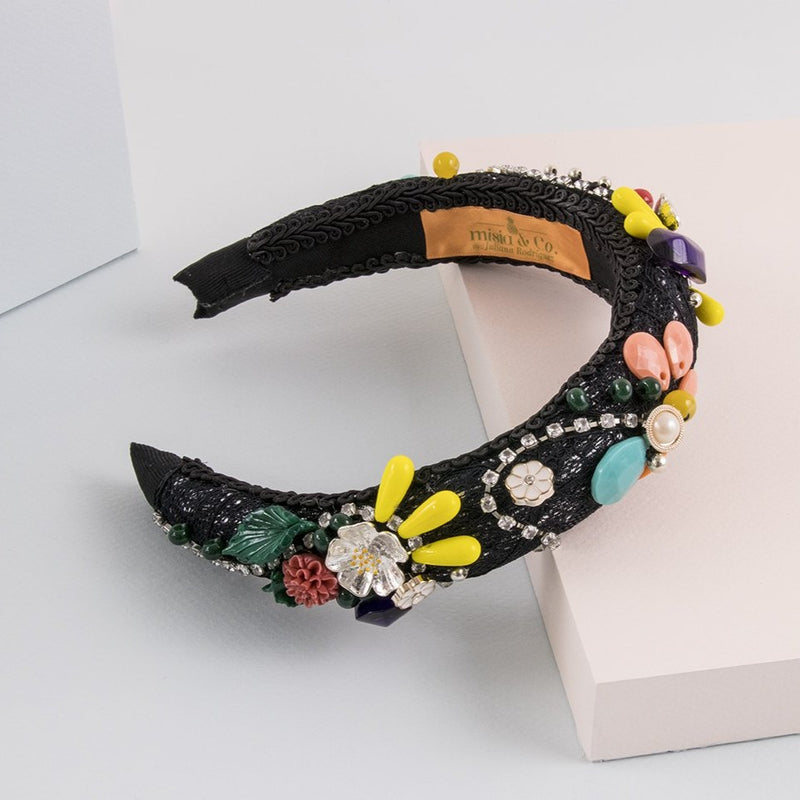 Diadema de tela MARIA FELIX negra y multicolor