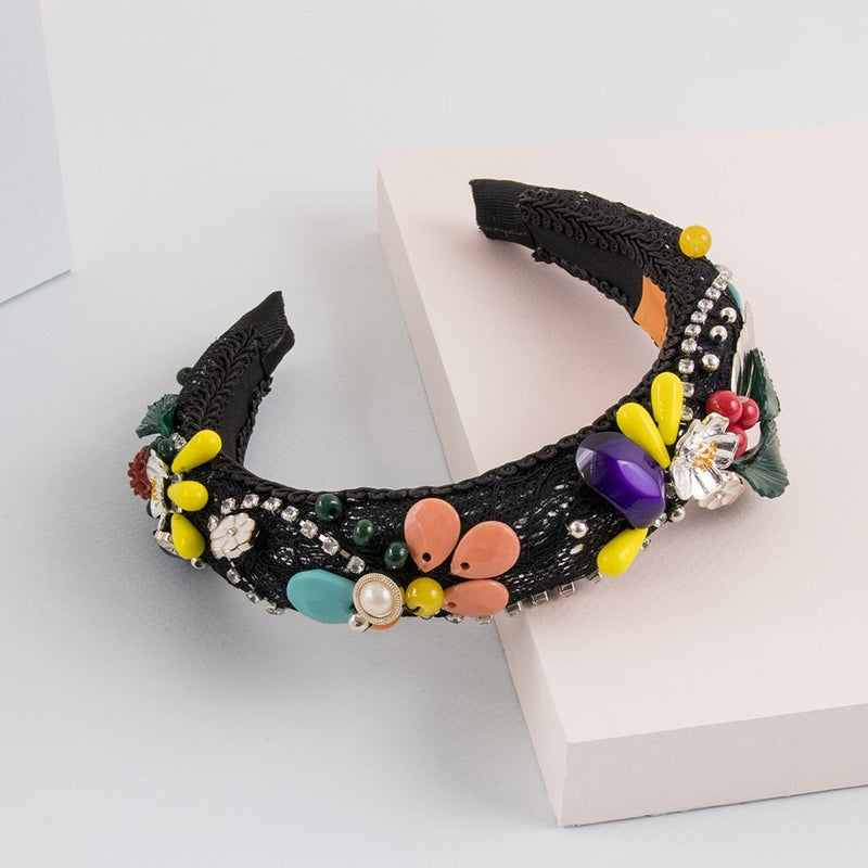 Diadema de tela MARIA FELIX negra y multicolor