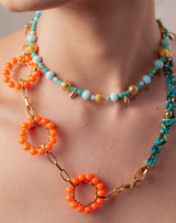Set de collares SATÉLITES celeste, naranja y oro