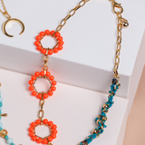 Set de collares SATÉLITES celeste, naranja y oro