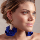 Aretes largos DEL LLANO tejido azul y oro